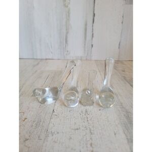 Vintage clear glass bird mini paperweight set long tail home decor